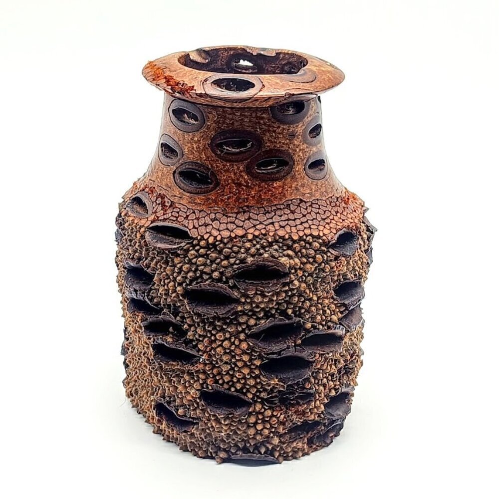 Handmade Banksia Nut Carved Wood Vase